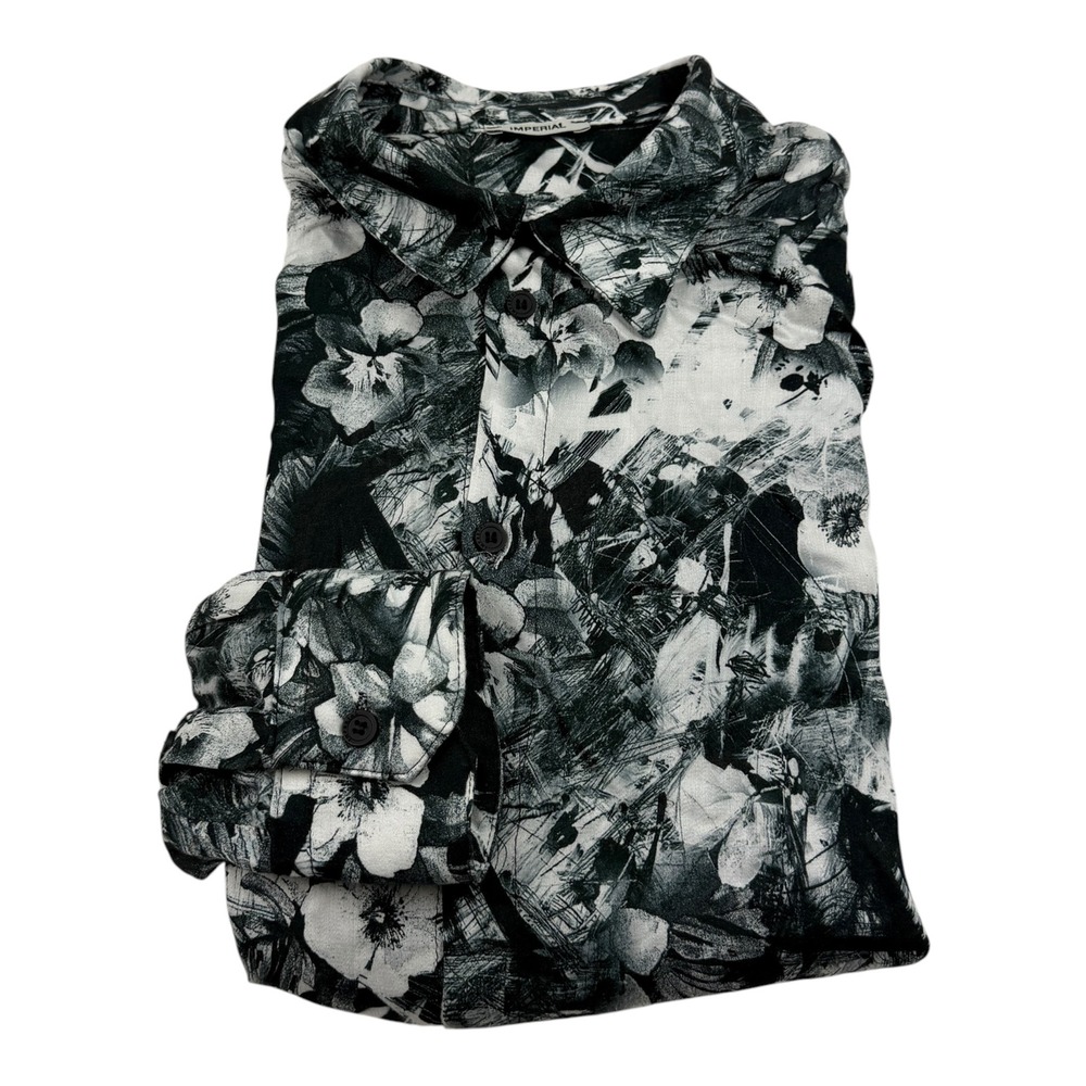 Imperial Men Black White Floral Abstract Viscose Button Down Shirt CYT9FBU L